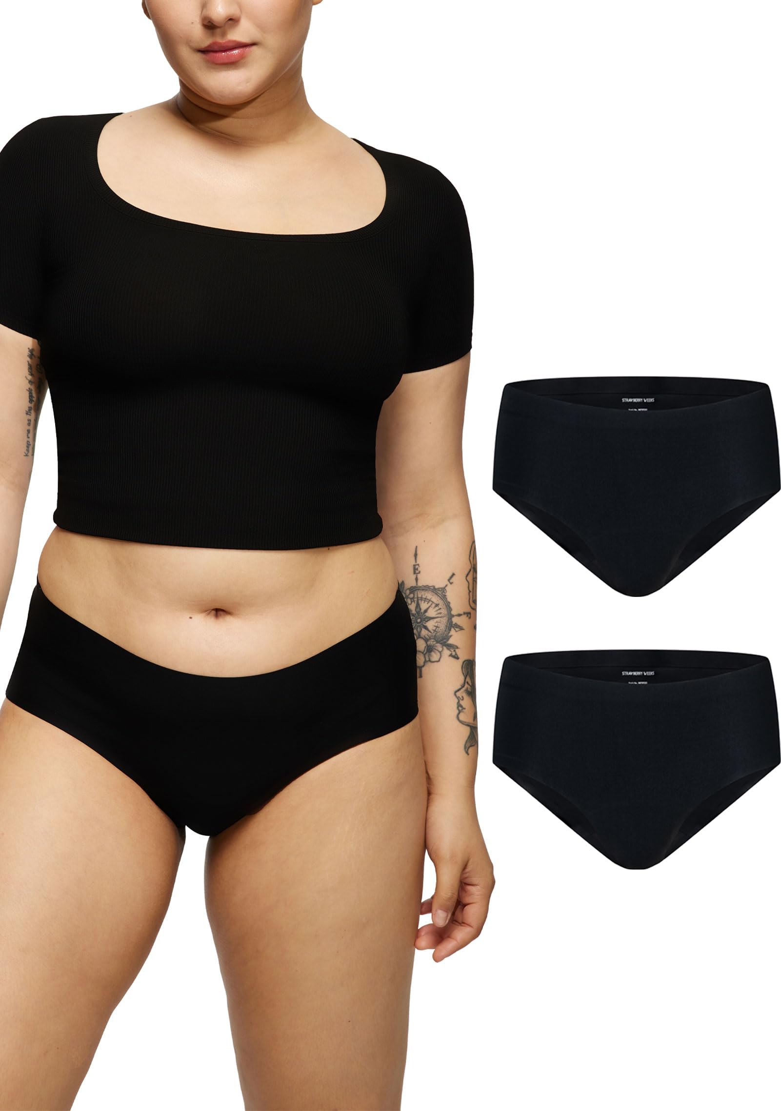 Photo 1 of STRAWBERRY WEEKS LEAKPROOF2.0 Seamless Mid Waist Brief Period Underwear for Women | Period Panties Holds 6 Tampons | Incontinence Leak Proof Underwear (L/XL, 2-Black)