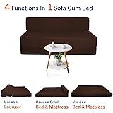 Aart Store Two Seater High-Density Foam Sofa Cums Bed Furniture 4 x 6 Feet Perfect for Guests in Brown Colour