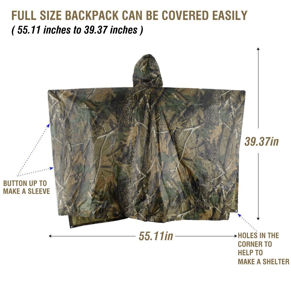 Waterproof Rain Cape Raincoat, Infreecs Rain Poncho for outdoor Camping Military cycling traveling, Hooded Rainwear with Emergency Grommet Corners for Shelter Use
