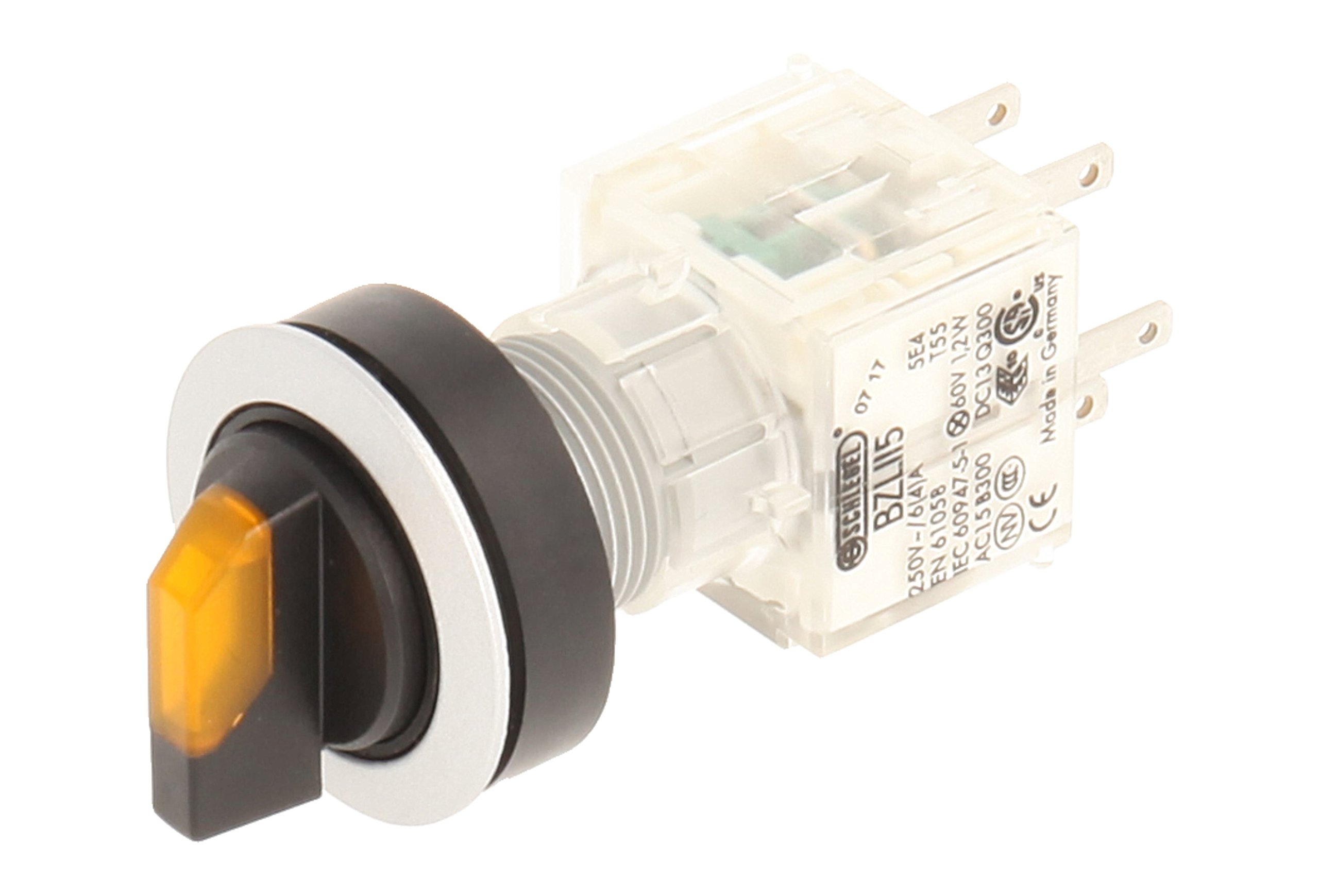 Club 23.001.199 Light Switch, Latching, 3 Positions Momentary Contact Sensor LED Lamp Holder t5,5 K 2 normally open contacts 24 V, Yellow/Silver (Pack of 2)