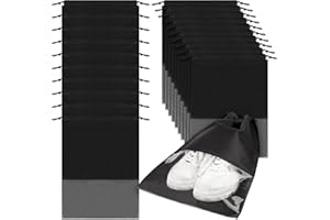 OKAMMY 20PCS Shoe Bags for Travel - Travel Shoe Bags for Storage Packing in Suitcase Portable Shoe Covers Organizer Clear Drawstring Shoe Bags for Traveling, 12.6" X 17.3", Black