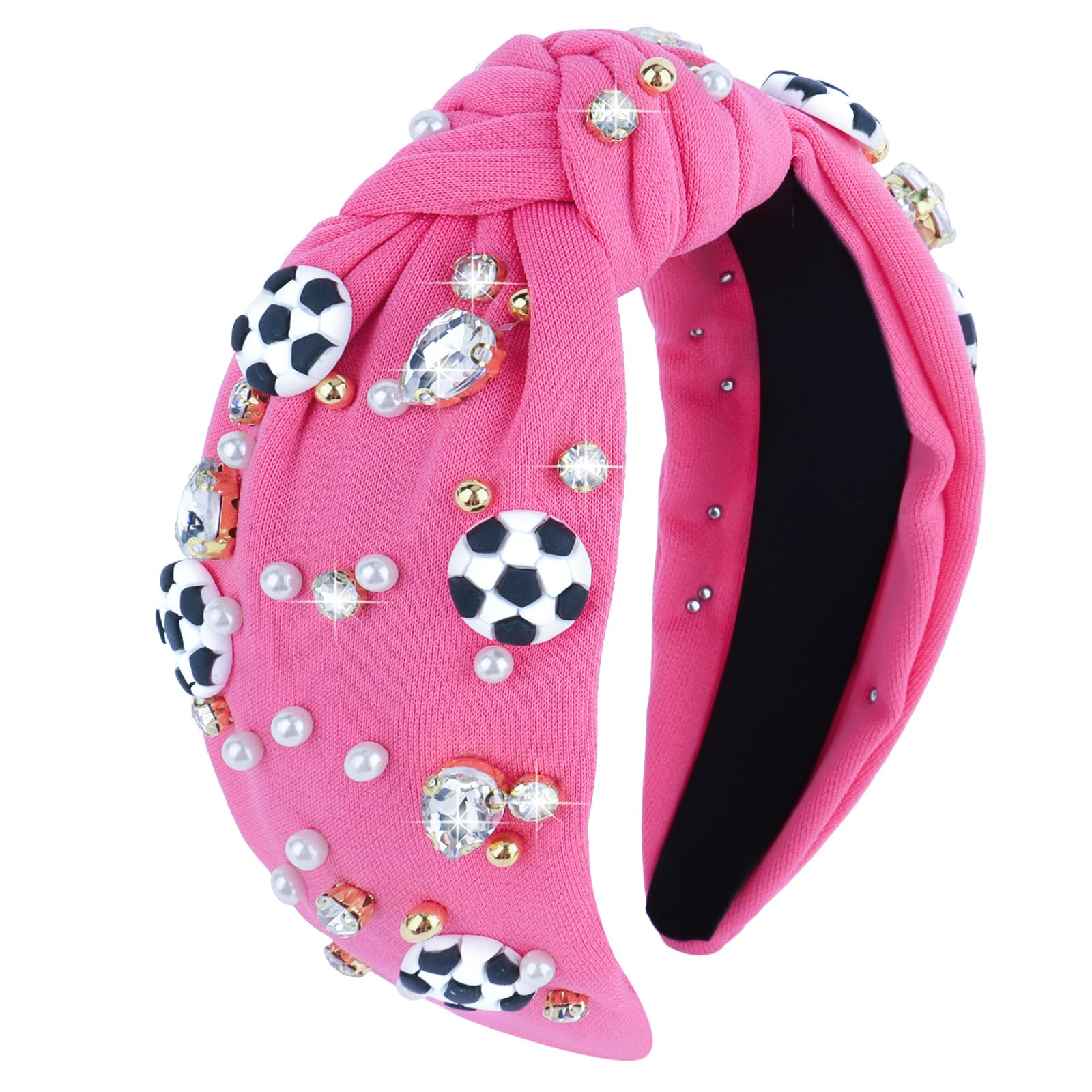 Photo 1 of YARIEW Hot Pink Soccer Headband for Women - Wide Knotted Jeweled Top Knot Headband - Game Day Sports Fan Accessory