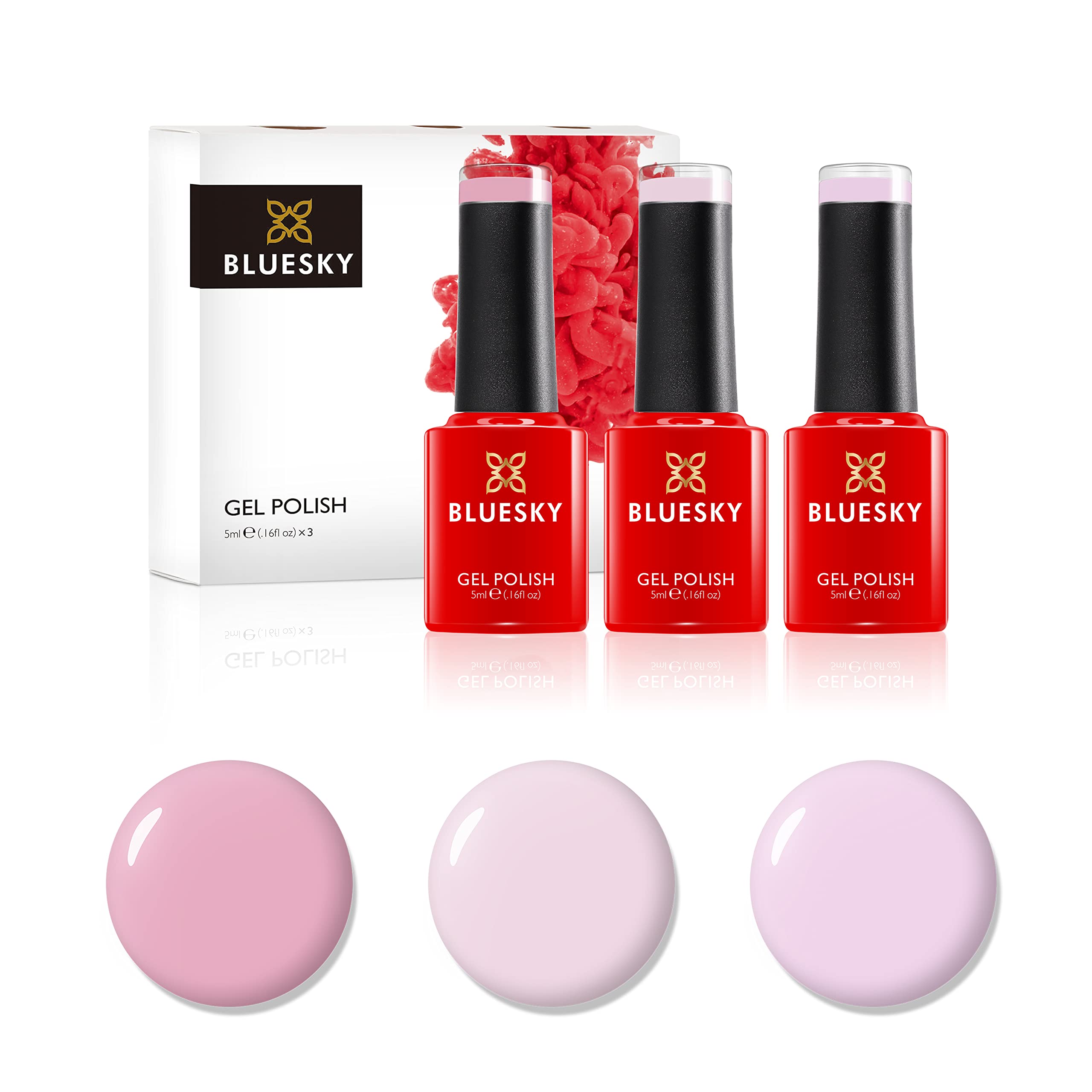 Bluesky Gel Nail Polish Set, Naked Pinks, Creamy Pink A106, Strawberry A104, Naked Symphony Nd08, 3 x 5 ml, Nude (Requires Curing Under UV or LED Lamp)