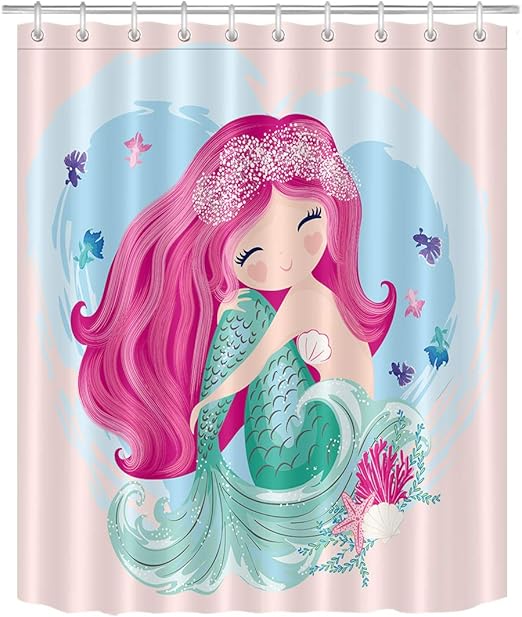 Amazon Com Lb Little Cute Mermaid Shower Curtain Set Cartoon