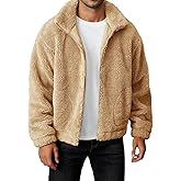 Runcati Mens Fuzzy Sherpa Jacket Long Sleeve Fleece Zip Up Coat Fall Winter Warm Outwear
