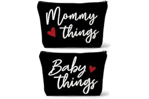 Sahjzk Mommy and Baby Matching Pouch Set, Mommy Things and Baby Things Bags, Gifts for New Moms Expecting Moms, Matching Travel Cases, Black Set of 2