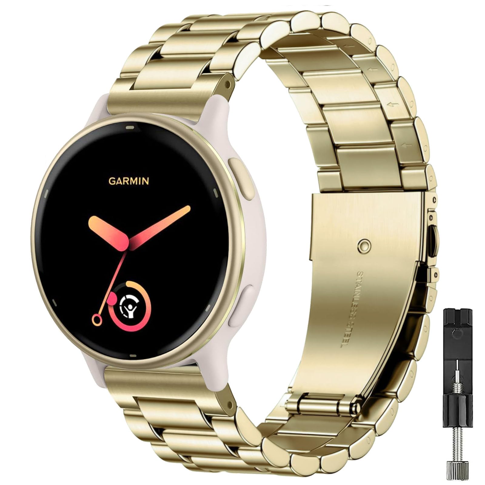 TUCOMO Metal Watch Bands Compatible with Garmin Vivoactive 6/Vivoactive 5/3/3 Music,20mm Stainless Steel Straps Wristband for Garmin Venu SQ/Forerunner 55/165/245 Men Women