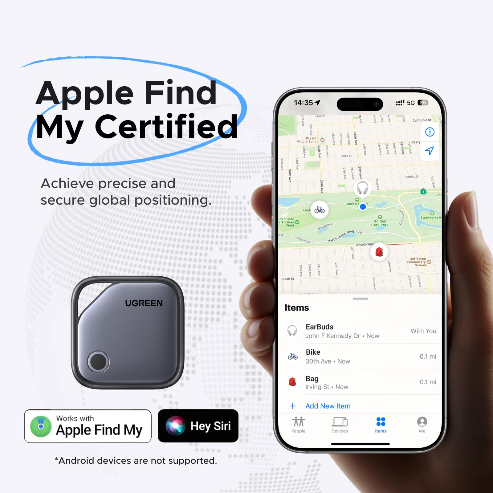 UGREEN FineTrack kompatibel mit Apple Find My (nur iOS), Bluetooth Tracker für Gepäck, Schlüsselfinder, Finder für Schlüssel, Koffer, Reisepässe Smarttag mit Austauschbarer Batterie (1 Pack) 2