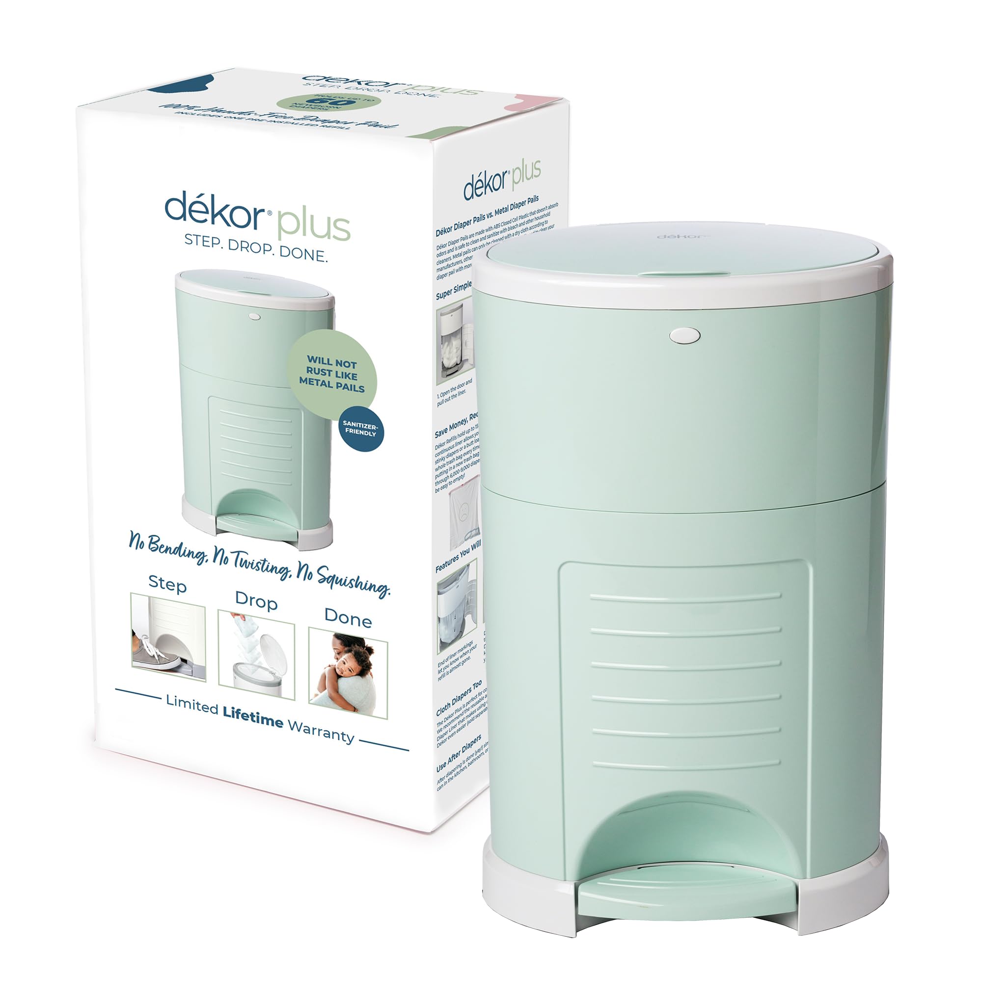 Diaper Dekor Plus HandsFree Diaper Pail Soft Mint Easiest to Use