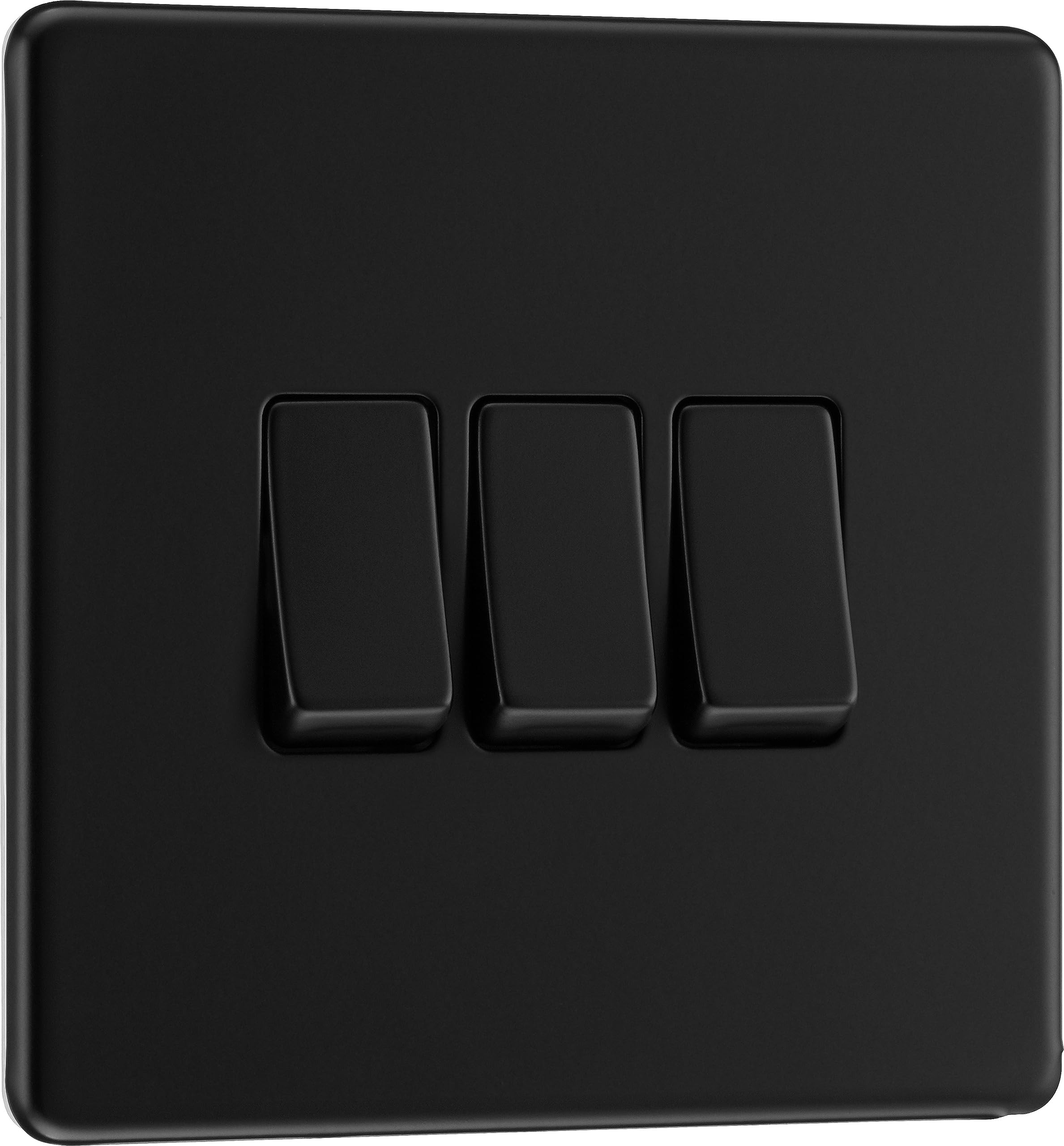 BG Electrical Triple Wall Light Switch, 2 Way, Screwless Front Plate, Slim Profile, Premium Flatplate, Matt Black, 20A, 16AX, FFB43