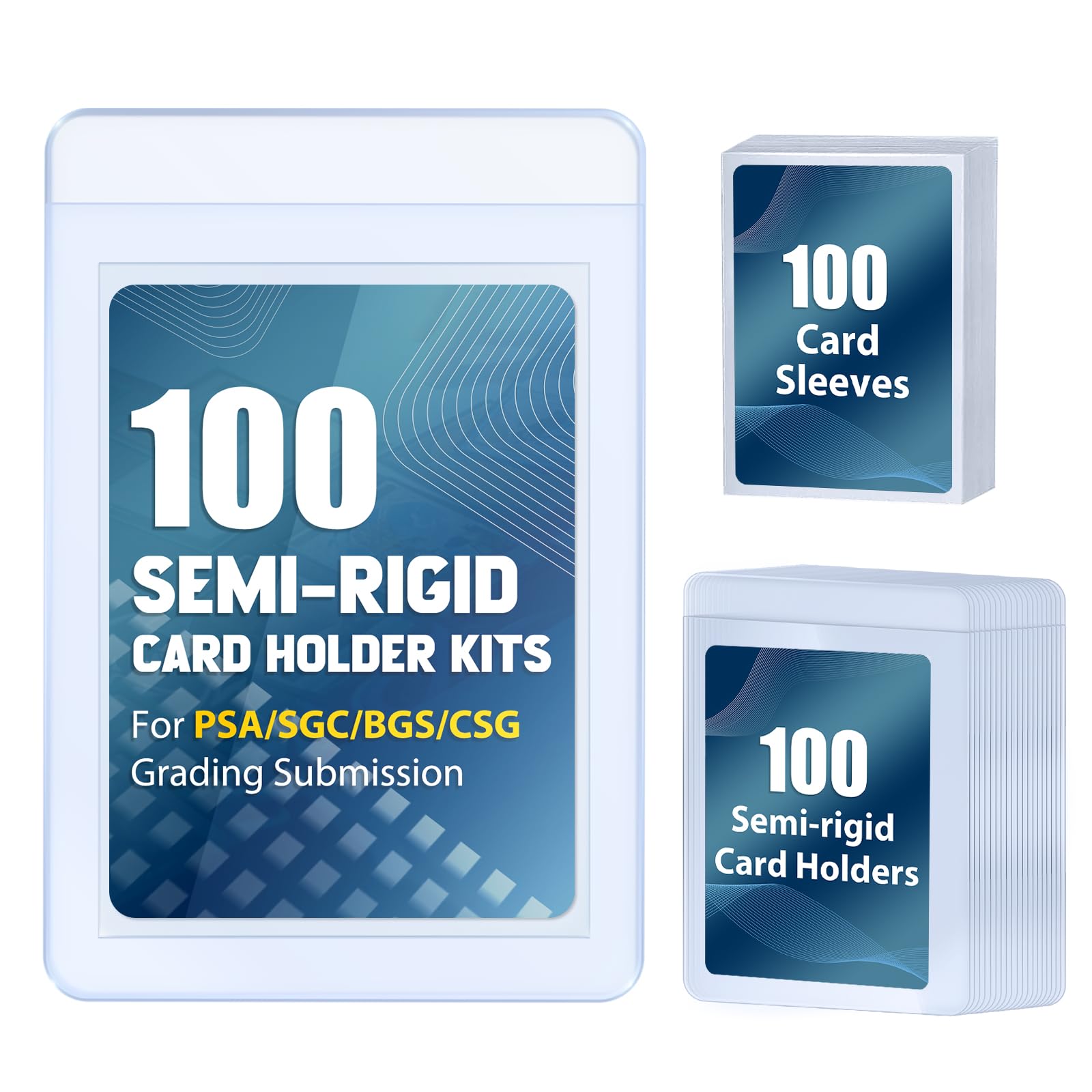 Photo 1 of 100ct Semi-Rigid Card Holder and 100ct Penny Sleeves, Grading Card Sleeves for PSA, BGS, SGC, Card Submission Kit with 1/2" Lip, Toploader Card Protectors for Grade Sending Collection Trading