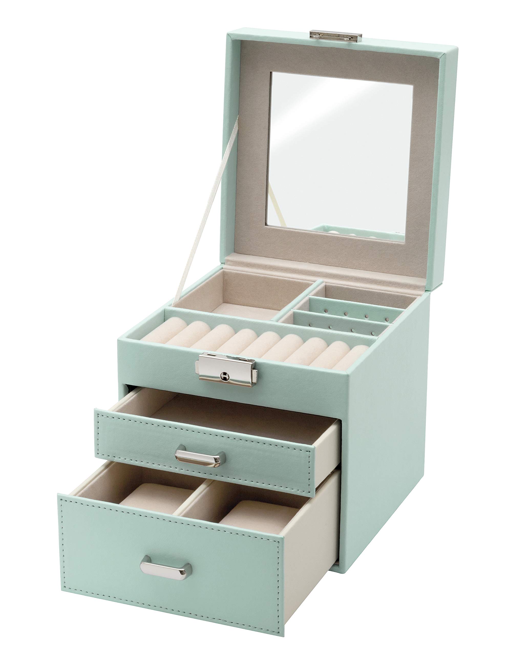 Clauss Jewellery Case, with Mirror, Light-Blue