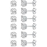 MDFUN Hypoallergenic CZ Stud Earrings Set for Women/Men,6 Pairs 18K Gold Plated Round 3-8mm Clear Cubic Zirconia Earring Pack Jewelry Gift