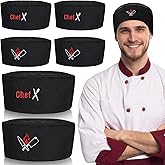 6 Pieces Black Chef Hats for Men Women Adjustable Kitchen Cooking Chef Skull Cap Fabric Breathable Mesh Baker Works Hats for Adults Cooking Baking Barbecue Party and Home Restaurant School