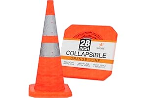 XPOSE SAFETY Collapsible Orange Traffic Safety Cone - 28 Inch - Heavy Duty Reflective Traffic Cones for Roadside Emergency and Vehicle Safety - for Parking, Caution Signs, Construction, Road Crews (1)