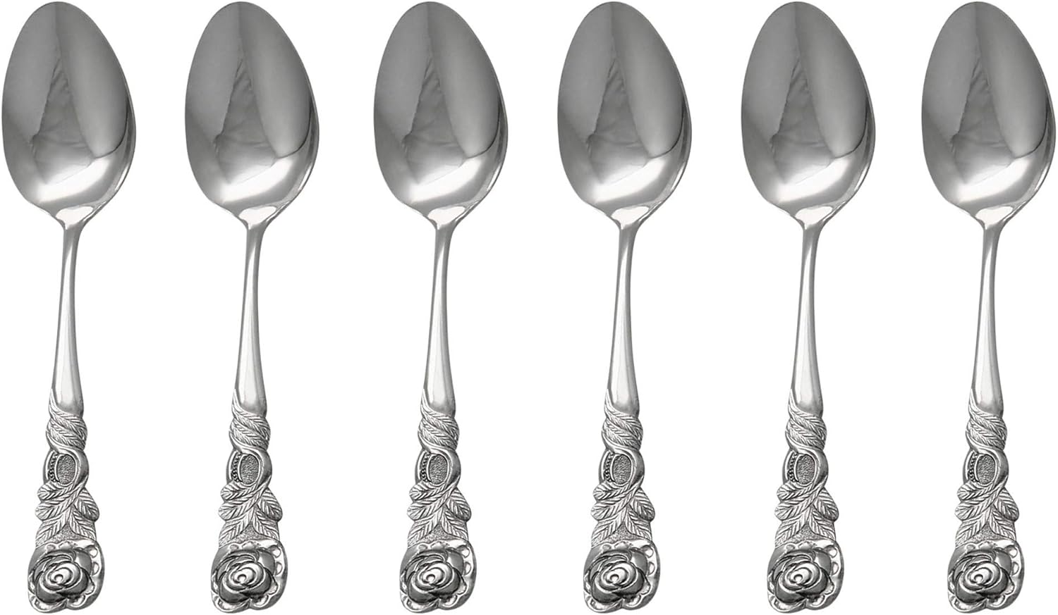 GRÄWE Espressolöffel 6 Stück, Espresso Löffel aus Edelstahl, spülmaschinengeeignet - Rosendekor