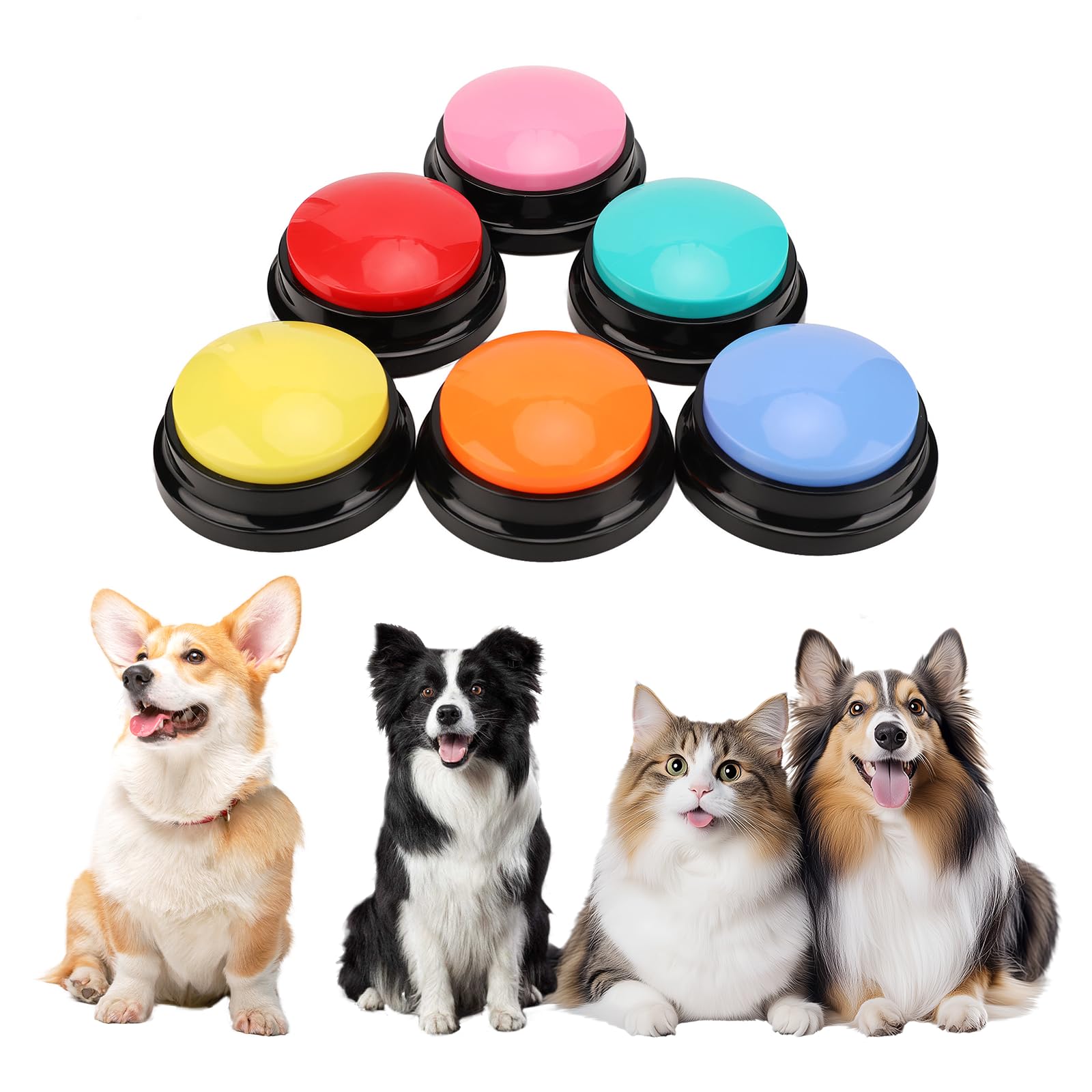 Zunate 6-Pack Voice Recordable Buttons for Pet Training - 30s Communication Device for Dogs, Cats & Small Animals with Colorful Learning Buzzer Tool