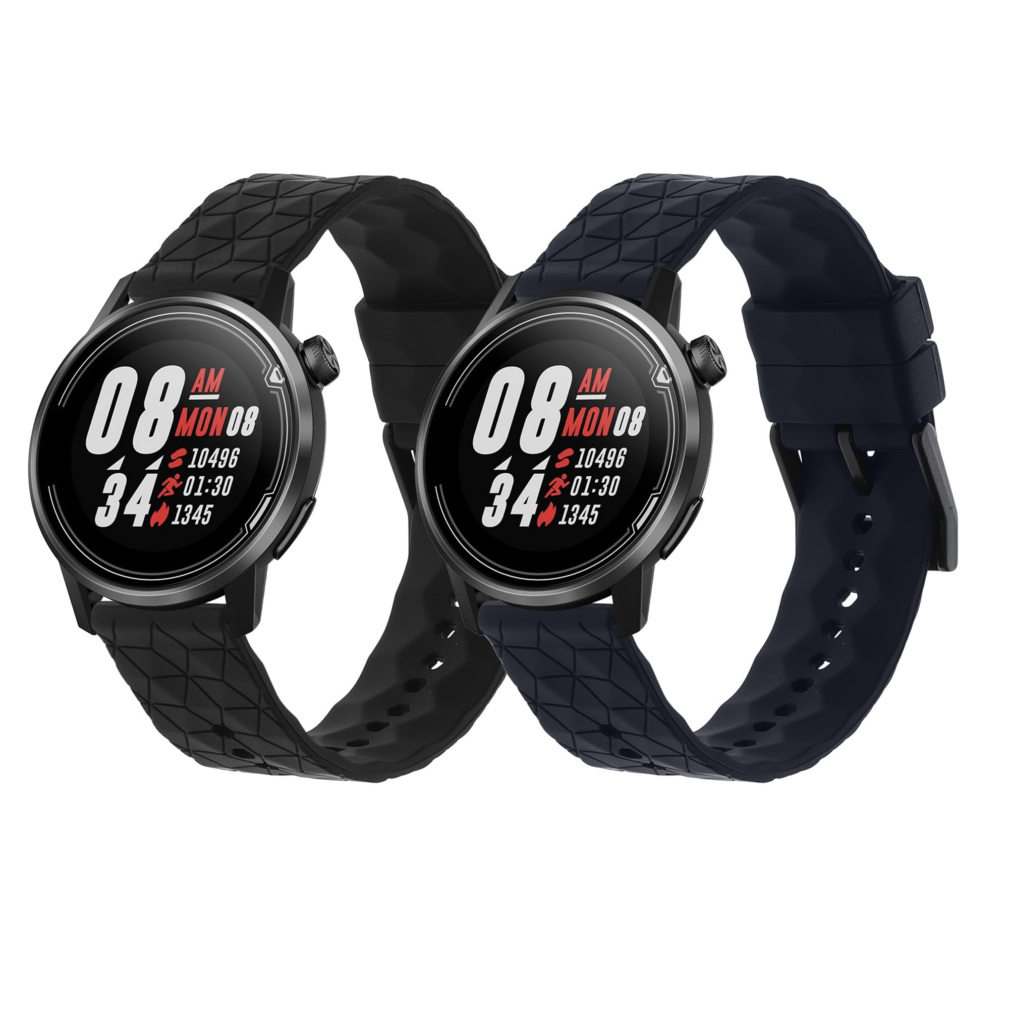 kwmobile 2x Straps for COROS PACE 2 / APEX (42mm) Watch Strap - Silicone Replacement Watch Strap Set - Replacement Bands Black/Dark Blue