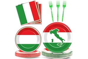 OBUSATT 100 Pcs Italian Flag Plates and Napkins Party Supplies Italy Flag Disposable Paper Tableware Set Italian Red White and Green Party Decors Favors for Family Gathering Kitchen Dining Serves 25 Guests