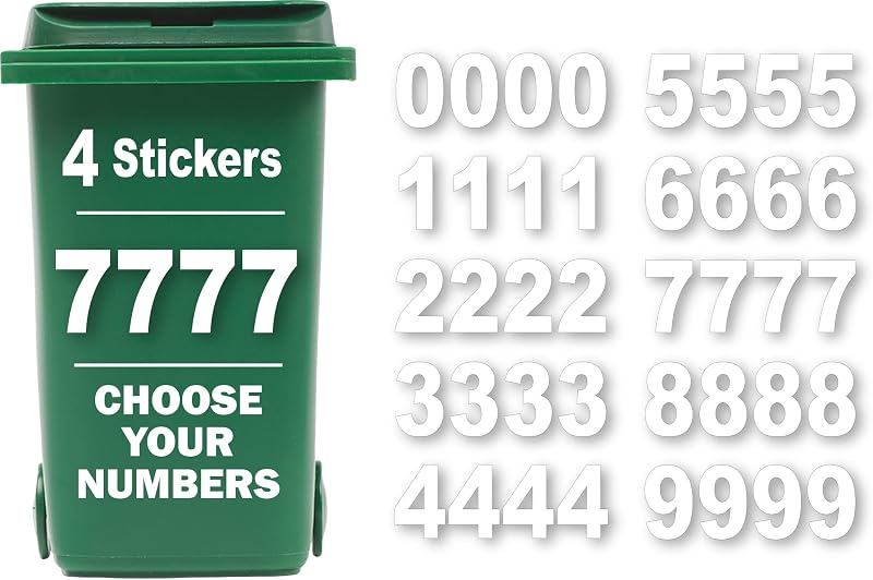Rubigo 4 x Bin Numbers 0-9 17.5cm Self-Adhesive Weatherproof Stickers