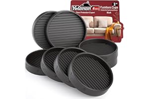 YELANON Furniture Coasters - 8 Pcs 2”Round Furniture Caster Cups - Non Slip Pads Hardwoods Floors Non Skid Furniture Grippers Rubber Furniture Feet Anti Slide Floor Protector for Bed Couch Stoppers Black