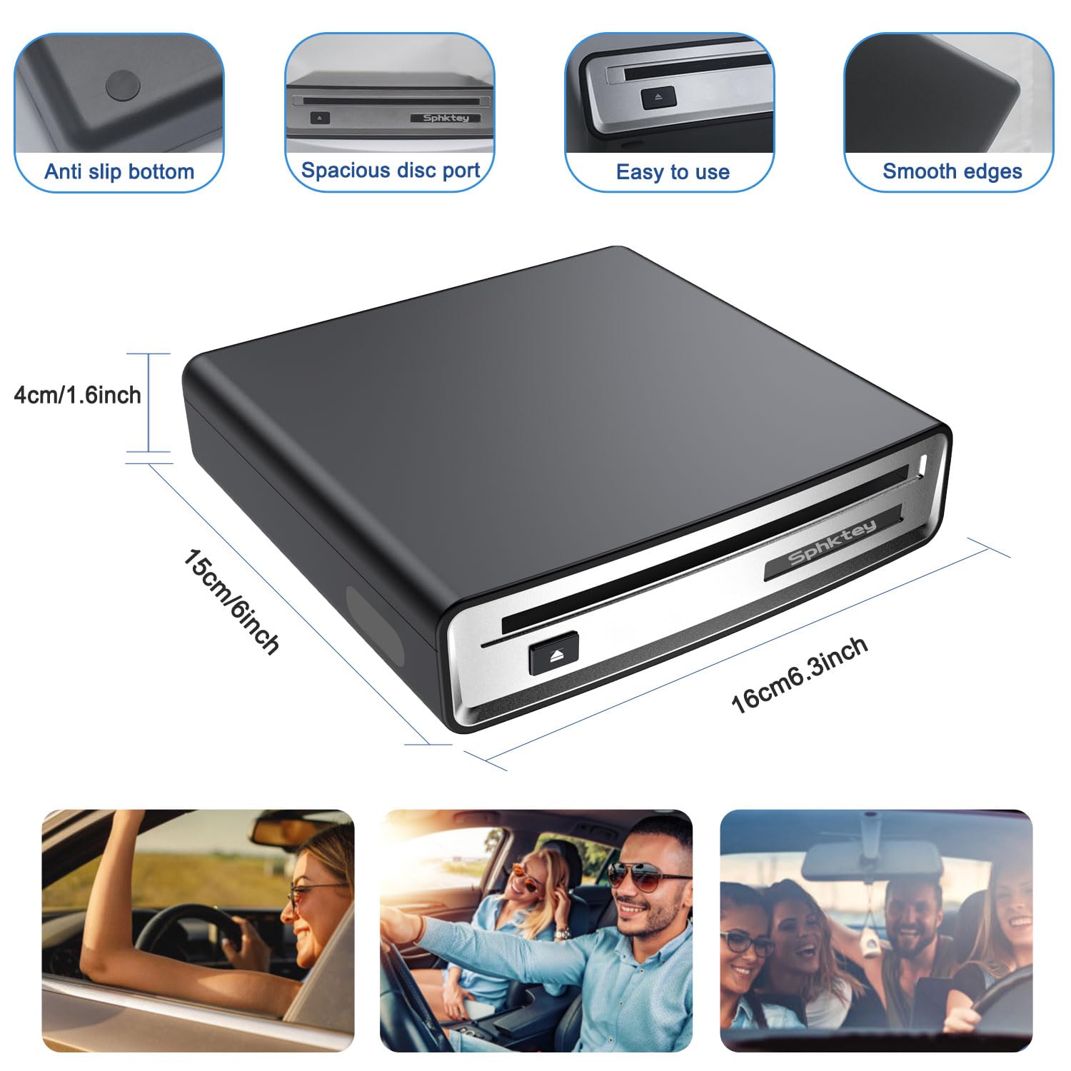 External Portable Car USB or AUX Connected CD Player, DC 5V,Plug and Play, Suitable for Various Cars, Outdoor Speakers, PC and TV