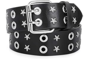 SANSTHS Double Grommet PU Leather Belt for Women Men Punk Rock Metal Jeans Belts 1 1/2 inch