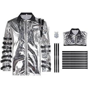 80s Pop Star Silver Jacket Dancer Costume Halloween | Mens 80s Pop Star Silver Jacket Dance Star Jacket Disco Costume For Mov