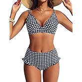 Hanna Nikole Women High Waisted Bikini Sets Ruffle, 2 Piece Bathing Suit Tummy Control, Sexy Retro Swimsuits Beachwear