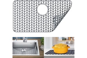 Silicone Sink Mat 26”x14”, JIUBAR sink protectors for kitchen sink,silicone sink mat,Sink Mat Grid for Bottom of Farmhouse Stainless Steel Porcelain Sink with Rear Drain.(Grey)