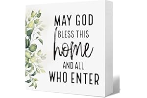 Christian Wooden Box Sign - May God Bless This Home - 5x5 Inch Inspirational Tabletop Decor, Front Door Shelf Blessing, Farmh