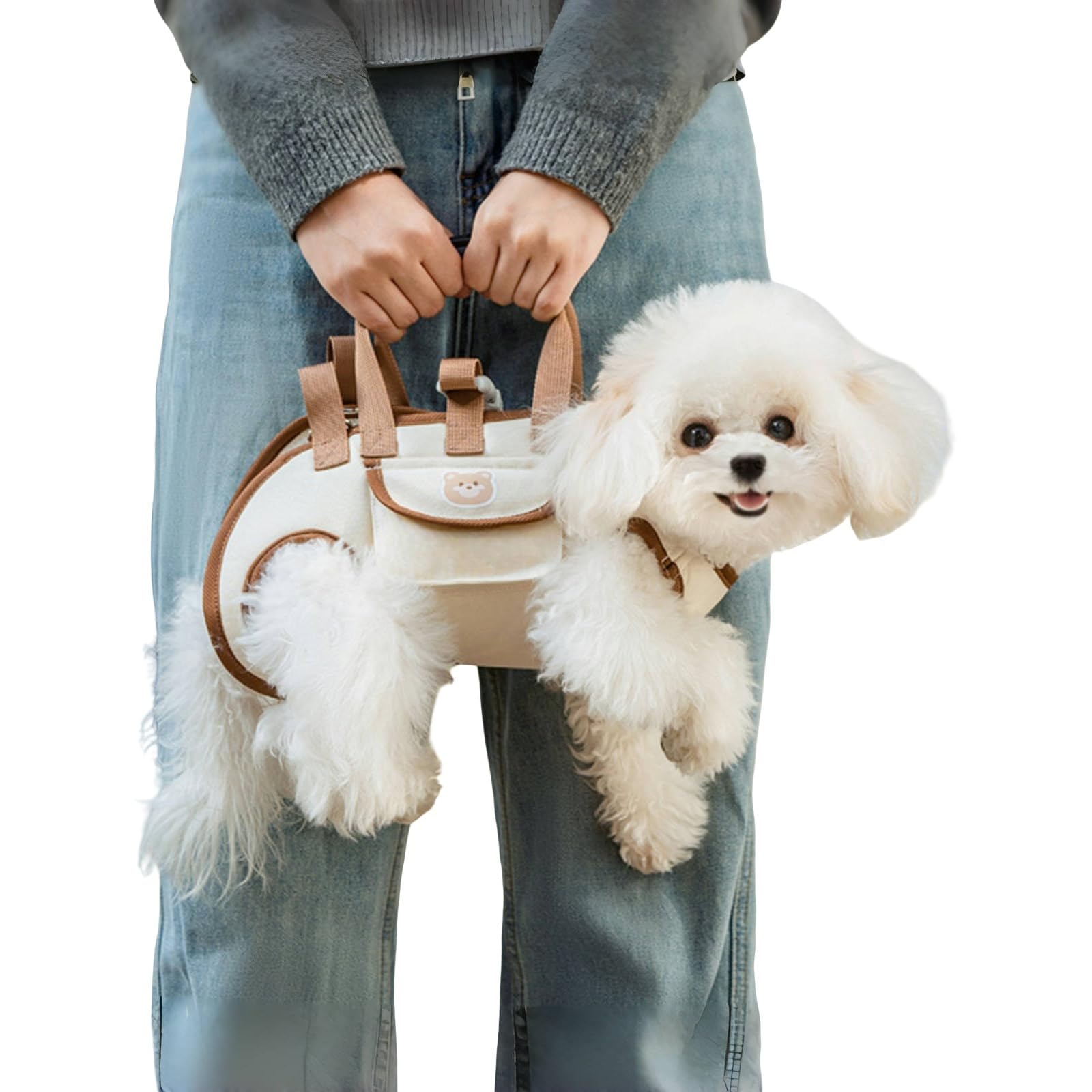 Photo 1 of Portable Breathable Pet Carrier Sling & Backpack for Dogs & Cats, Adjustable Full-Body Harness with Traction Leash, Crossbody & Car-Friendly (Medium)