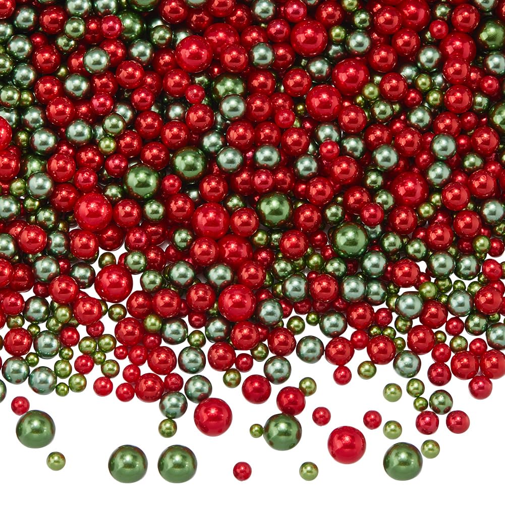 SUNNYCLUE About 1500~2000Pcs Christmas Vase Filler Beads Red Green No Hole Bead Bulk Plastic Holiday Xmas Round Floating Candle Loose Beads for Fillers Party Decorations Jewellery Making DIY Crafts