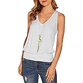 Muchpow Women's Casual V Neck Tank Tops Ribbed Sleeveless Summer Banded Bottom Shirt