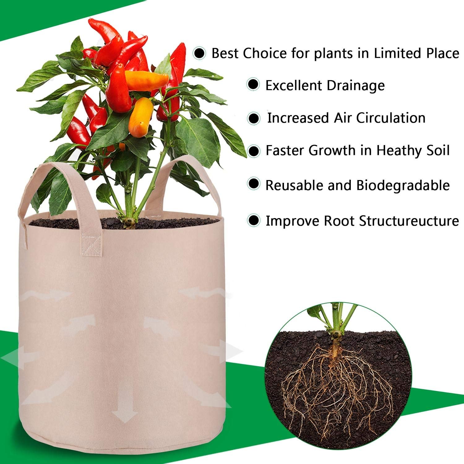 PEYOU Bolsa de Cultivo de Plantas 45L(5 Piezas), Saco para Plantas ...