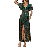 Simplee Womens Velvet Wrap Dress Short Sleeve High Split Fall Wedding Guest Dresses Long Formal Cocktail Party Dresses