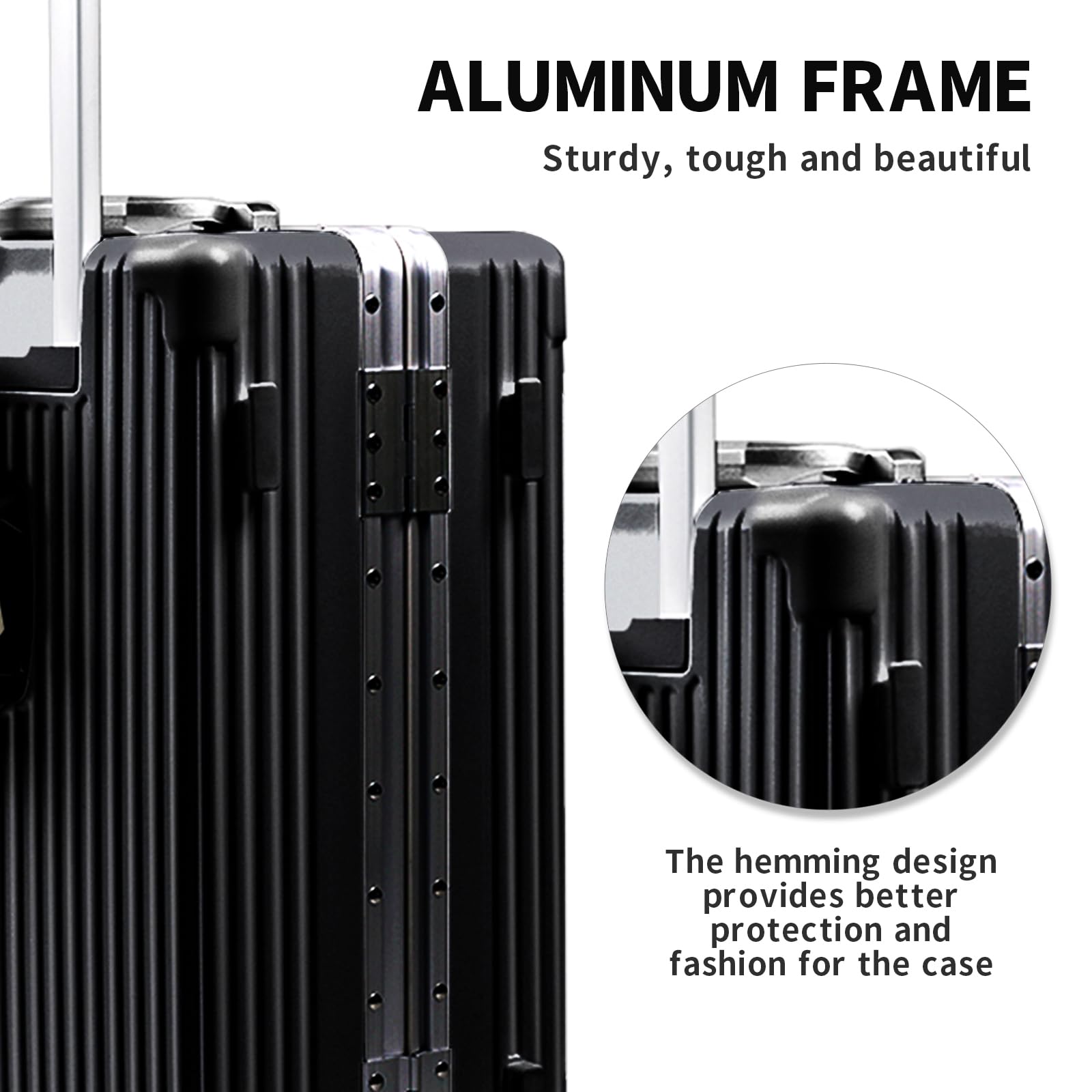 Carry On Luggage with Cup Holder and Usb Port, Aluminum Frame, Front Compartment, TSA Lock, 22x14x9 Airline Approved Hardside Suitcase with Spinner Wheels(Black, 20-lnch)