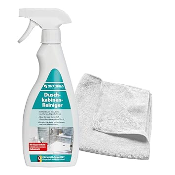 HOTREGA Duschkabinen Reiniger 500 ml Sprühflasche SET + Microfasertuch 40 x 40 cm
