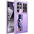 Vihibii for Samsung Galaxy S24 Ultra Wallet Case with Card Holder (4 Cards) & Slide Camera Protective Cover & Stand, Heavy Duty Shockproof Rugged Case for Galaxy S24 Ultra 5G 6.8" 2024, Light Purple
