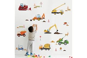 decalmile Construction Vehicles Wall Decals Tractor Excavator Crane Wall Stickers Kids Bedroom Boys Room Playroom Wall Decor