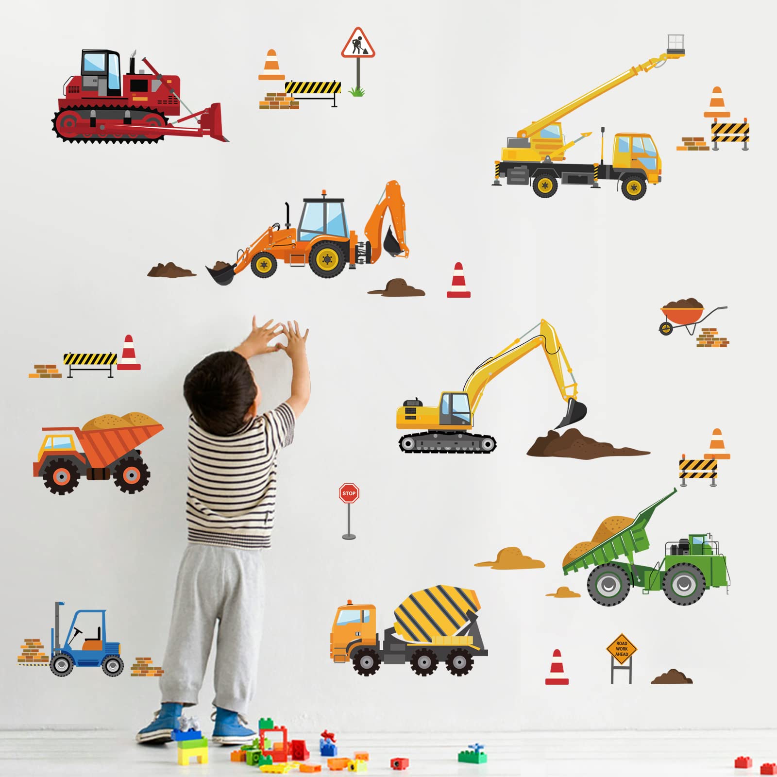 decalmile Construction Car Vehicles Wall Decals Tractor Excavator Crane Wall Stickers Kids Bedroom Boys Room Playroom Wall Decor