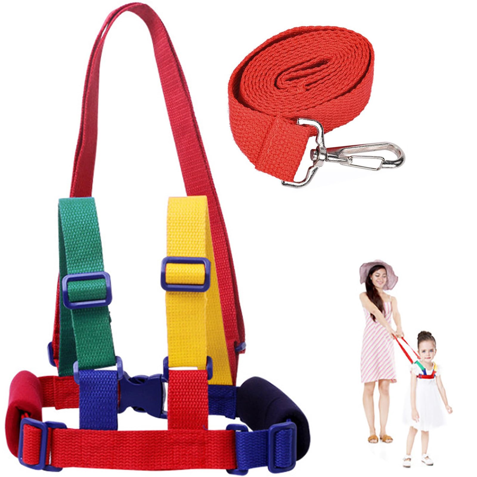 HREDZEO Walking Harness Toddlers,Toddlers Reins Safety Leash Rope Baby Reins with Green Yellow Color Band 2 in 1 Baby Safety Reins Anti-Lost for Children