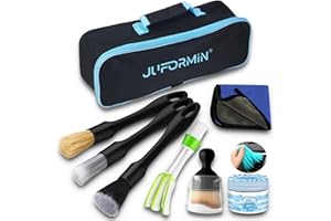 Juformin 7PCS Car Detailing Brush Set,Various Hardness Options for Brushes, Natural Cleaning Gel Included, Complete Auto Inte