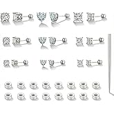 TOPBRIGHT 9 Pairs 20G Hypoallergenic Flat Back Earrings for Women Men - 14K Gold Plated & Silver Stainless Steel Studs, CZ 3-7mm, Perfect for Cartilage & Multiple Piercings, Sensitive Ears Friendly