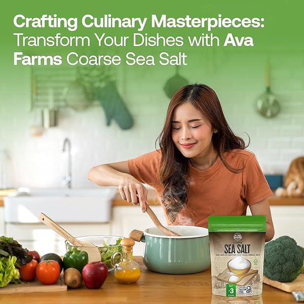 AVA FARMS SEA SALT – COARSE – 3 LB. –GLUTEN-FREE, NON-GMO, VEGAN, RAW, KOSHER, MINERAL RICH – RESEALABLE BAG