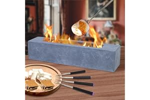 KUZKUZY Large Rectangle Tabletop Fire Pit - Portable Bioethanol Fuel Concrete Smokeless Fire Bowl Table Top Firepit - Tabletop Fireplace - Rubbing Alcohol Smores Maker Personal Fireplace for Indoor Outdoor