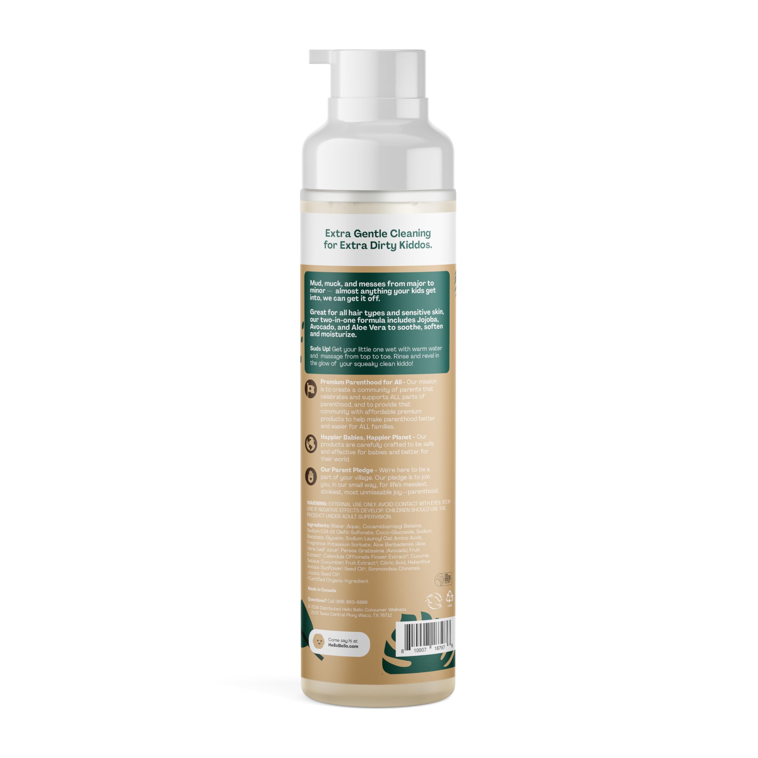 Hello Bello Kids Shampoo and Body Wash, Gentle Hypoallergenic Formula, Vegan and Cruelty-Free, Creamy Coconut Scented, 10 fl oz