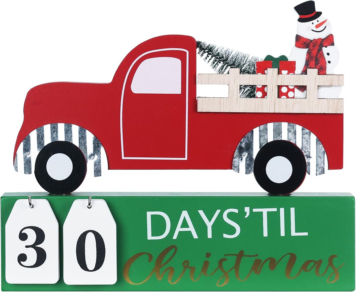 Advent Calendars - Christmas Countdown Decorations Indoor, DECSPAS Red Truck Wood Block with 7 PCS Hanging Numeral Cards Christmas Decor, Count 31 Days to Christmas Advent Calendar Chirstmas Table Decorations for Home