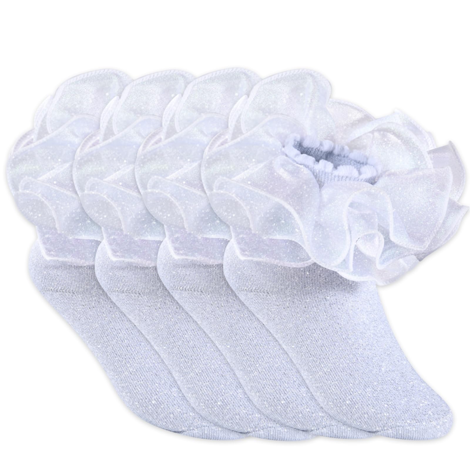 Photo 1 of 4 Pairs Girls Ruffle Socks Big and Shimmering Lace Sock Ruffled Dress Socks for Girl Toddler (US, Age, 8 Years, 10 Years, White)