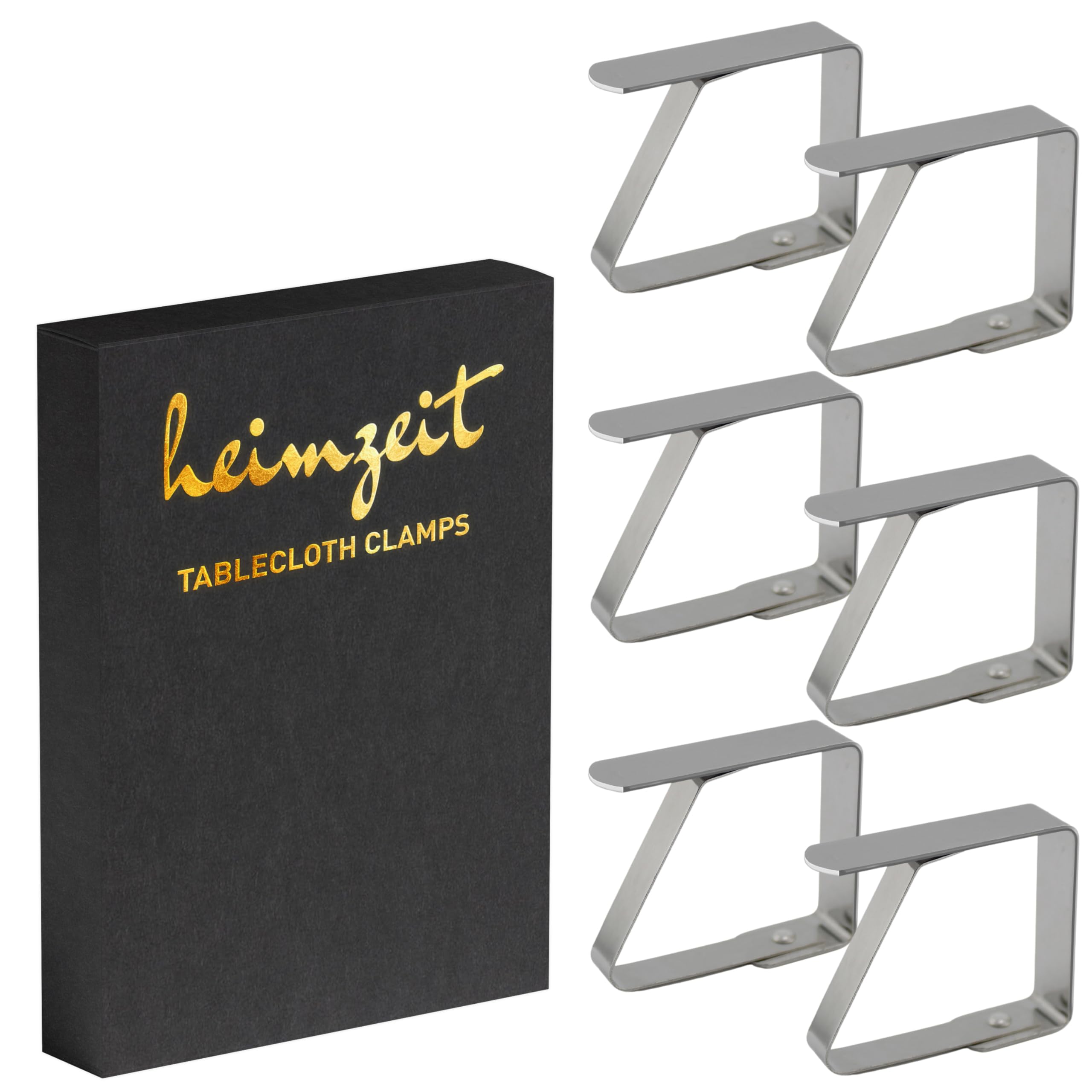 heimzeit Tablecloth Clips made of Stainless Steel [6 Pieces, 4 cm] Color: Silver, Table Cloth Holders for Outdoor and Indoor Use, For Tables with a max Thickness of 3 cm